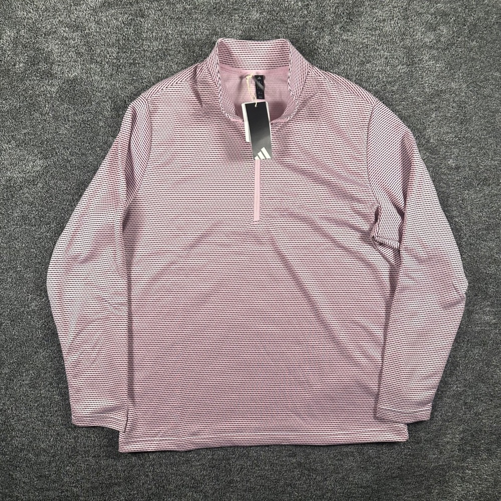 Adidas Pullover Mens XL PERF PRT 1/4 Z Pink Striped NEW Long Sleeve Golf Active - Picture 2 of 15